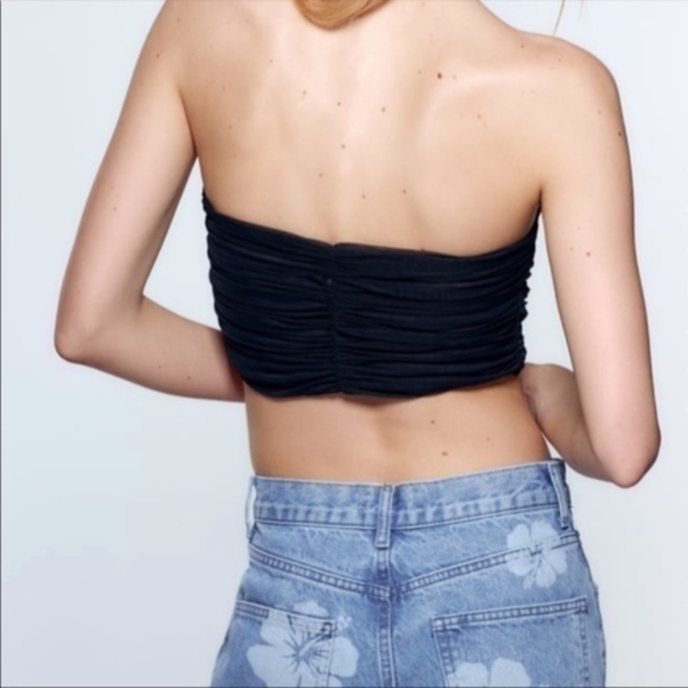 New Zara | Black Tulle Cropped Corset - Picture 7 of 14
